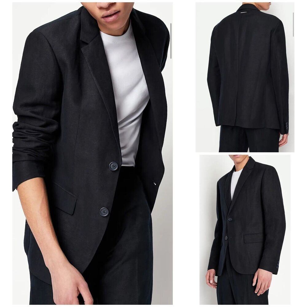 Armani Exchange Mens Black Two Button Modern-fit Stretch Casual Blazer Jacket 36